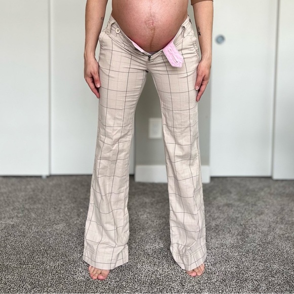 Vintage Y2K Low Rise Plaid Flare Trousers Pants - Tan Beige - Size 5 / Small - Picture 2 of 11